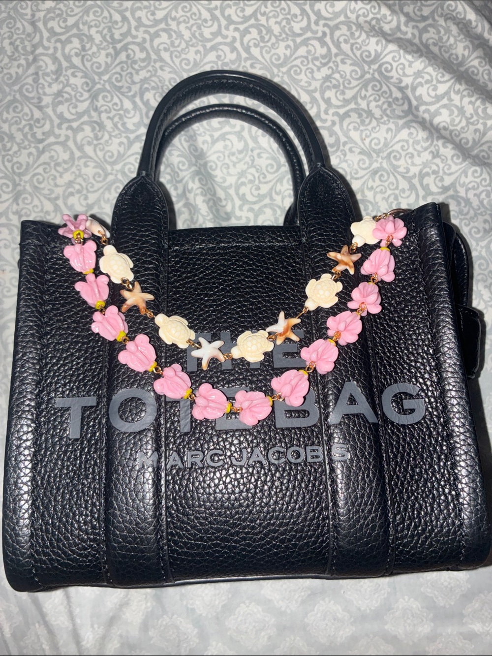 Pink Crwon Flower Chain With Turtle And Starfish Accents